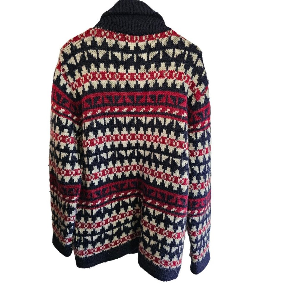Zara Young Mens Large Shawl Collar Fair Isle Cardigan Wool Blend Knit Sweater - Picture 3 of 7